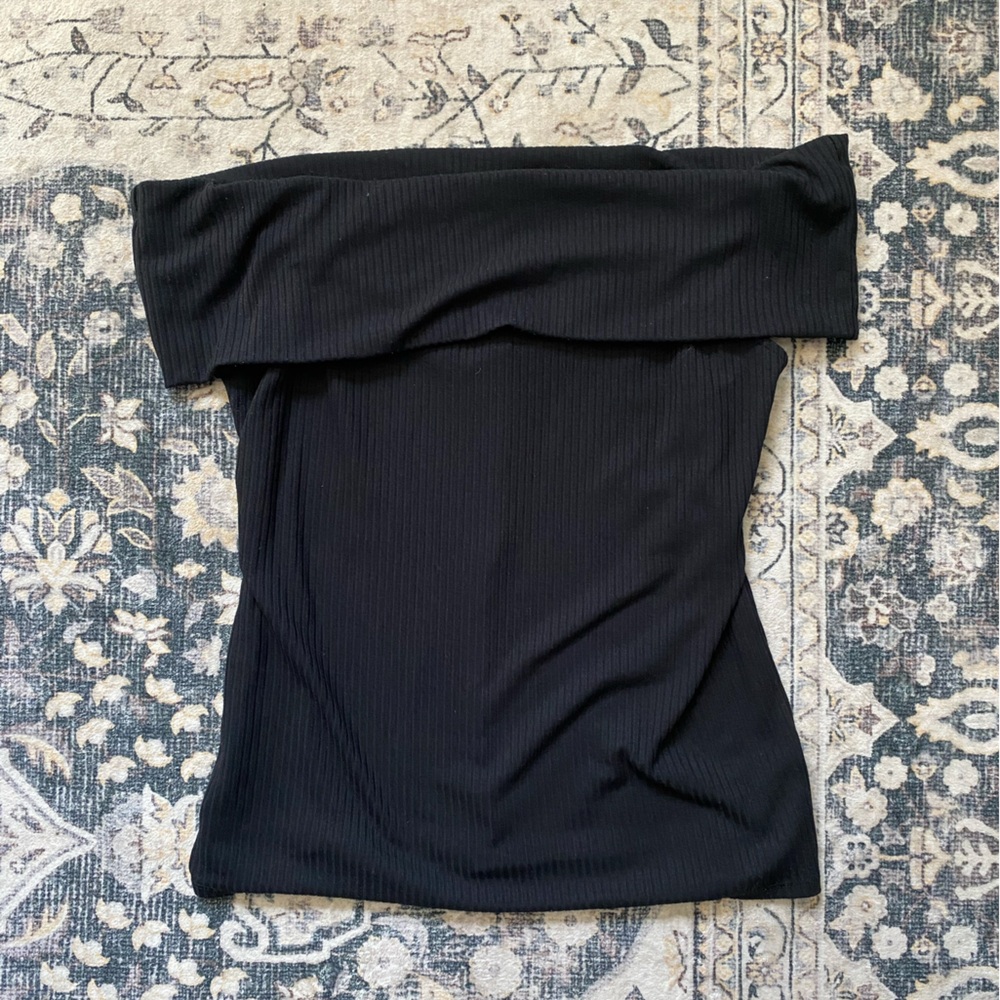 A New Day Black Ribbed Off the Shoulder Top